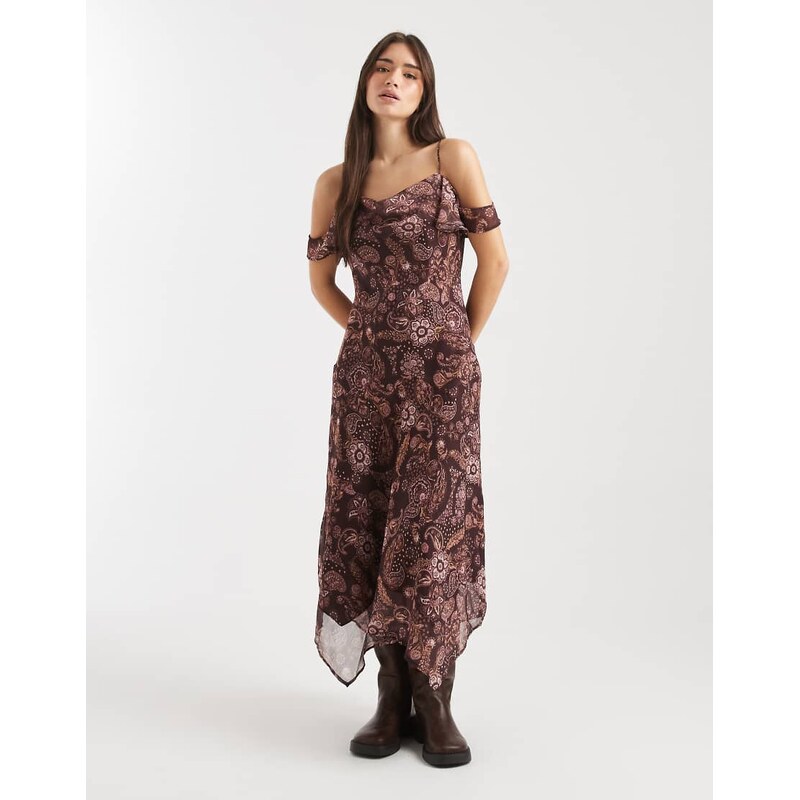 Miss Selfridge cowl neck maxi dress in paisley-Multi