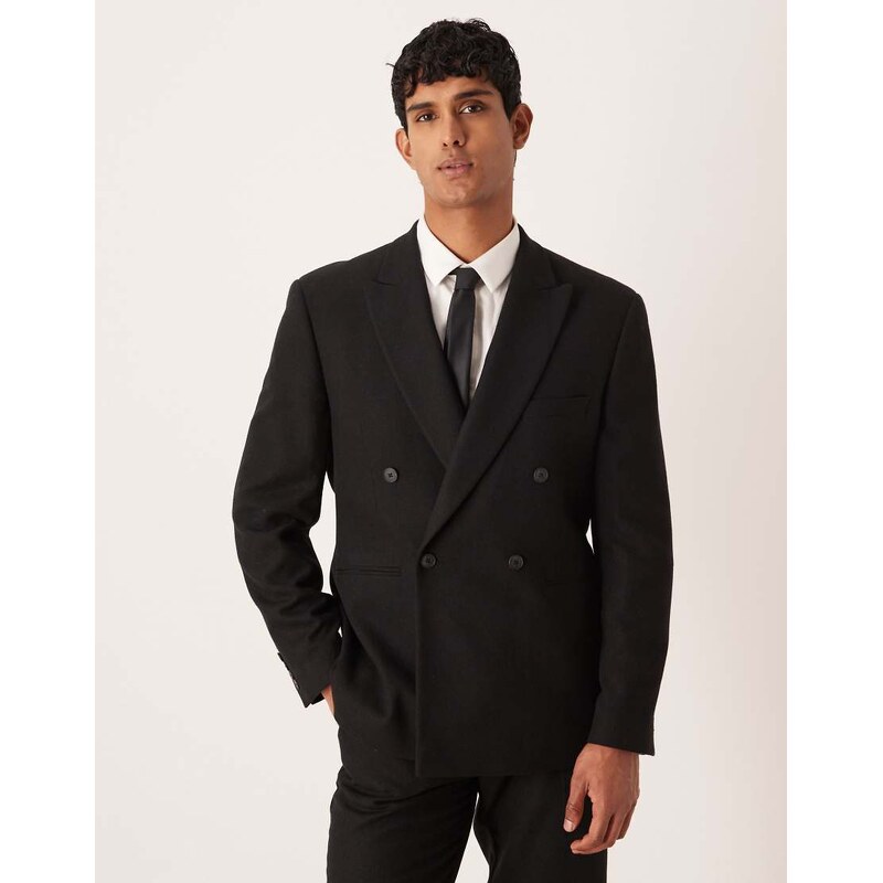 ASOS DESIGN regular double breasted suit jacket with wool in