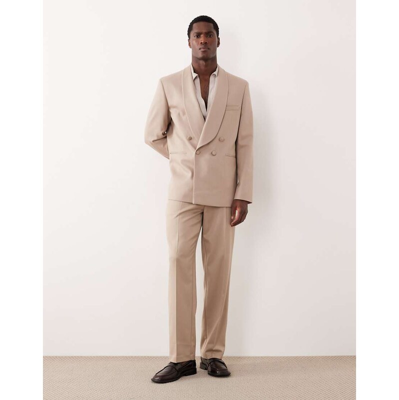 ASOS DESIGN straight tuxedo trouser in stone contrast twill