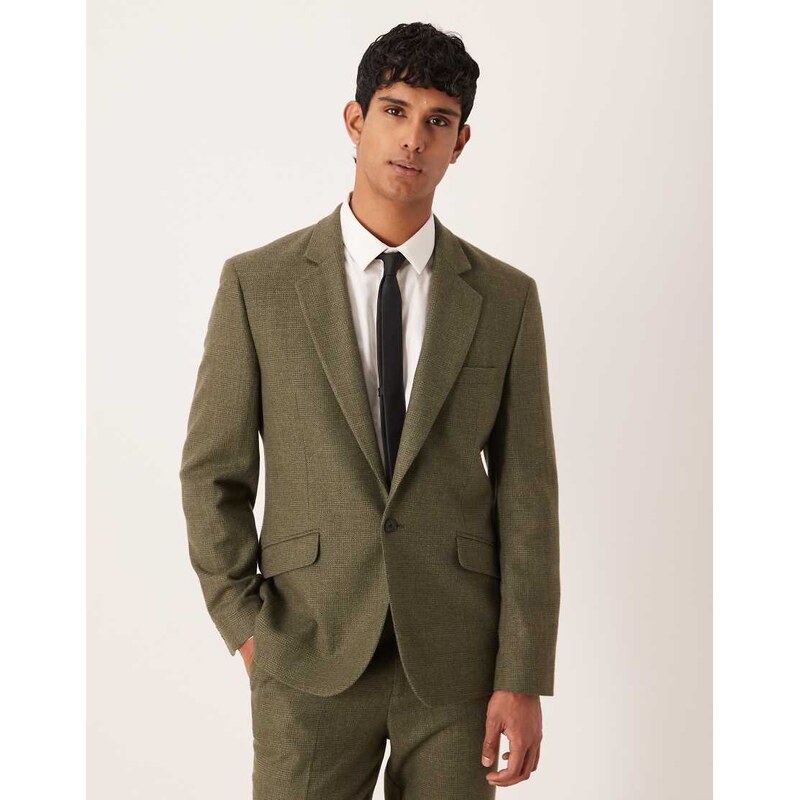 ASOS DESIGN slim suit jacket in dark green check