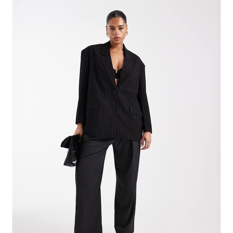 Noisy May Curve oversize blazer in black pinstripe 114804222