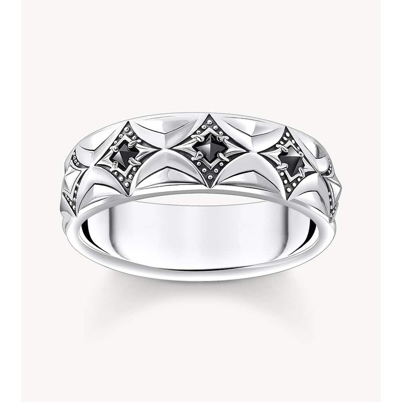 Thomas Sabo Silver blackend band ring with rhombus pattern and 115496001
