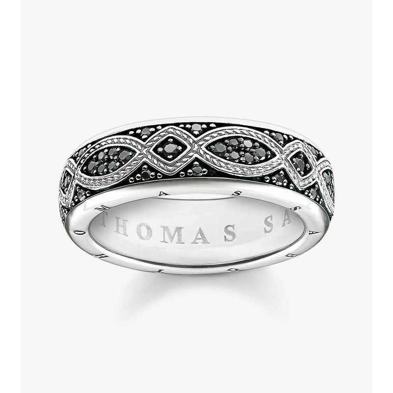 Thomas Sabo Patterned Chunky Band ring in silver and black -