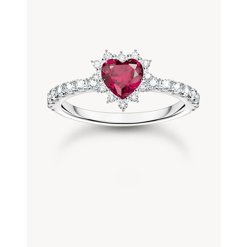 Thomas Sabo Silver heart ring romance in silver, white, red -