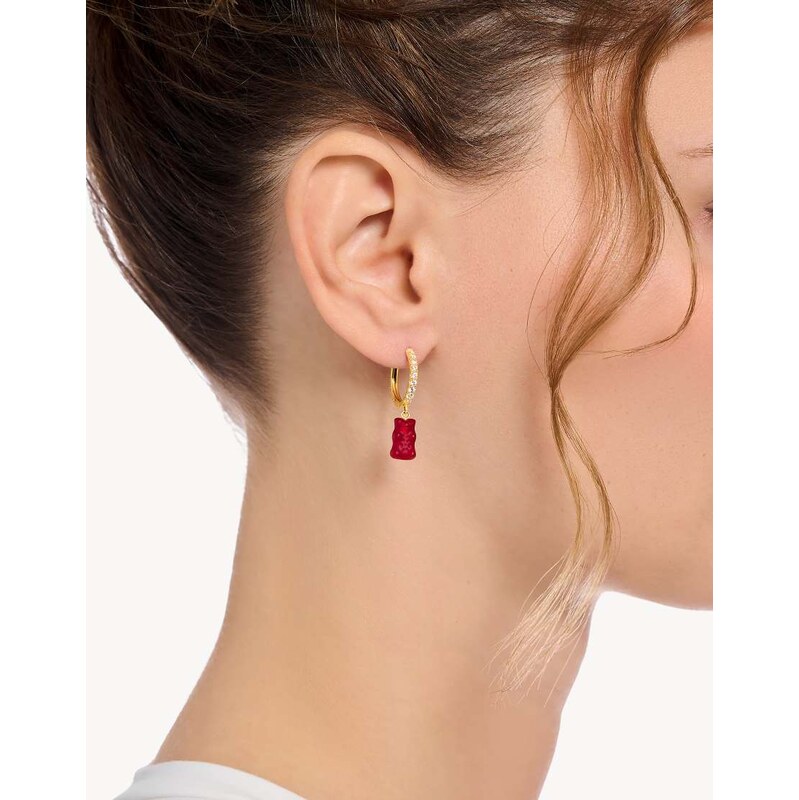 Thomas Sabo 18k yellow gold-plated hoop earring with red bear pendant 115499393