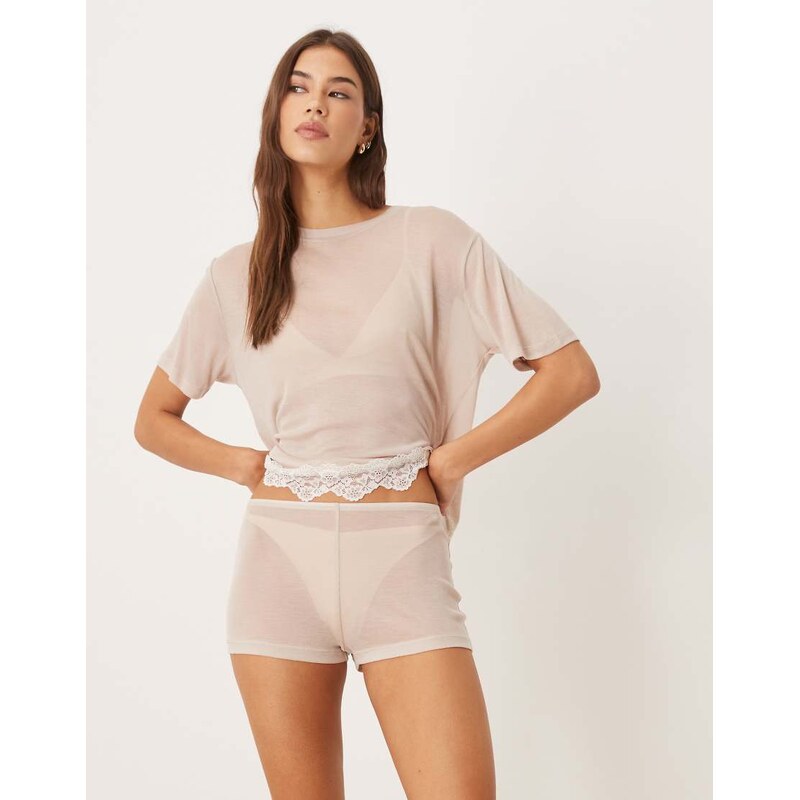 ASOS DESIGN Honey mix & match sheer slinky pyjama short in brown 111258760