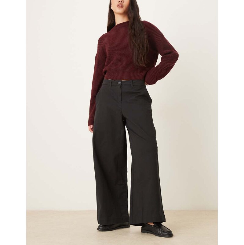 AWARE wide leg cropped work trouser in black
