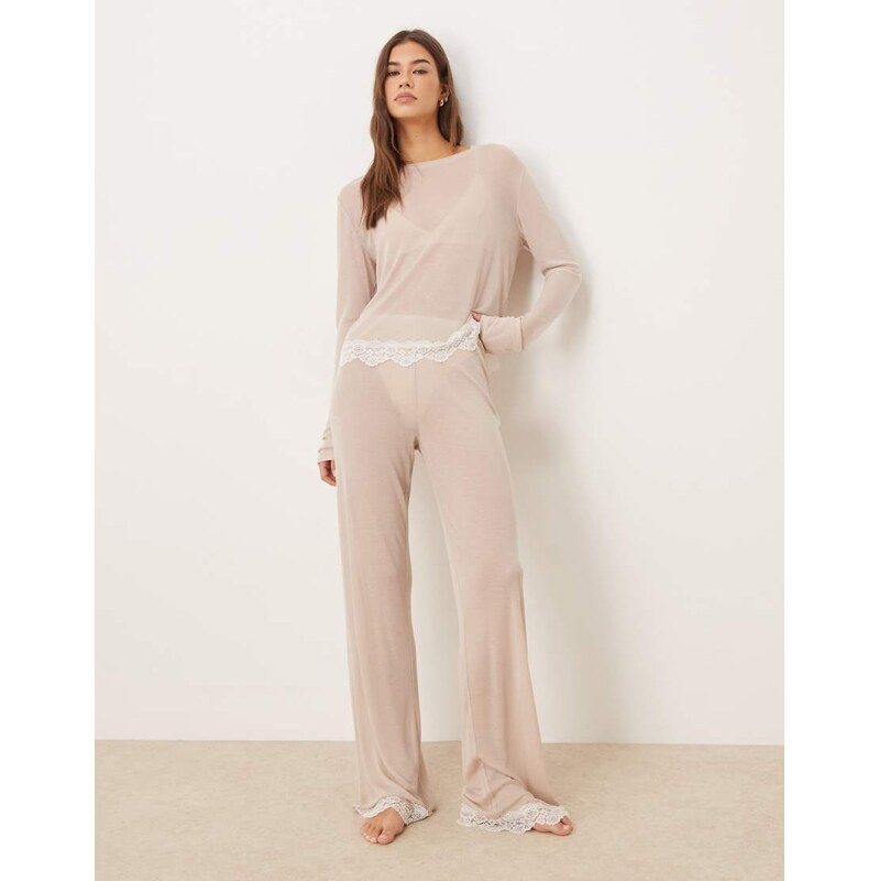 ASOS DESIGN Honey mix & match sheer trouser with lace trim in