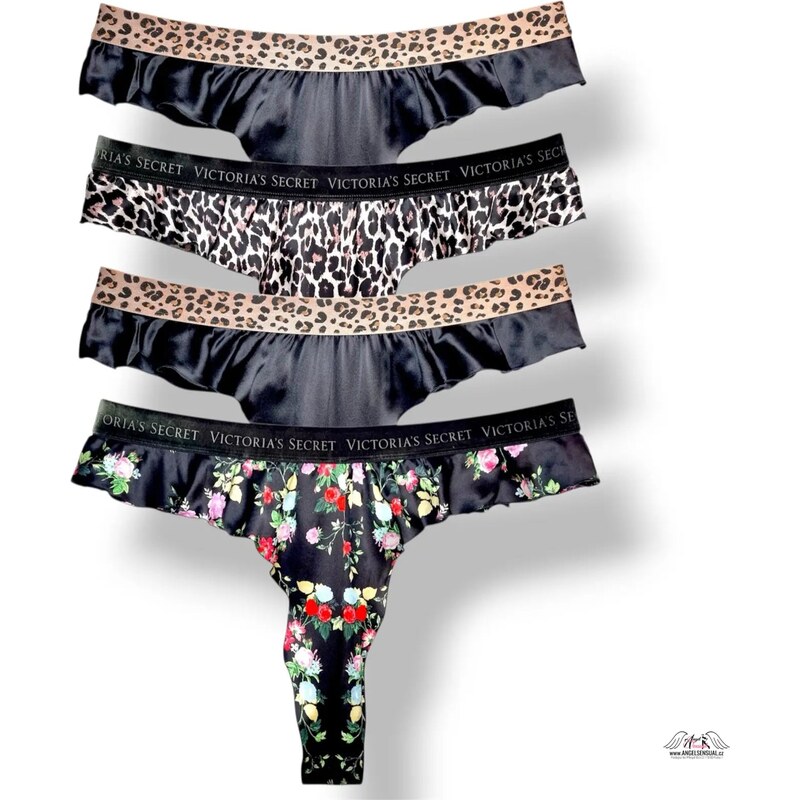 Victorias Secret 4-Pack /XL/ Logo Hedvábná Tanga