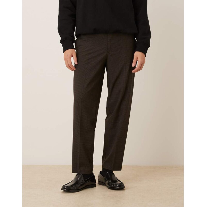 ASOS DESIGN tailored oversized tapered trouser in brown check