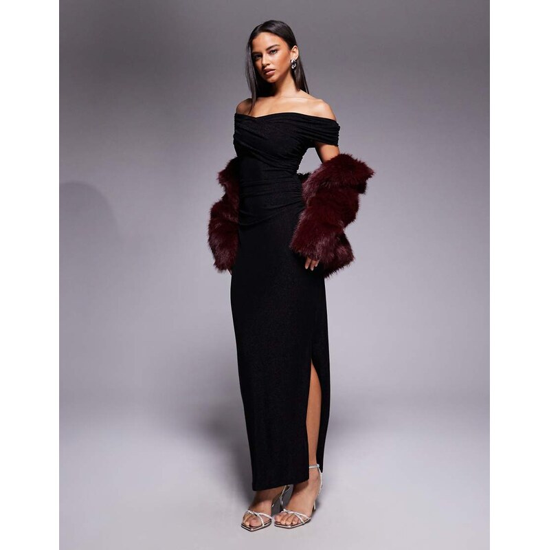 Forever New mesh cross over off the shoulder maxi dress in black