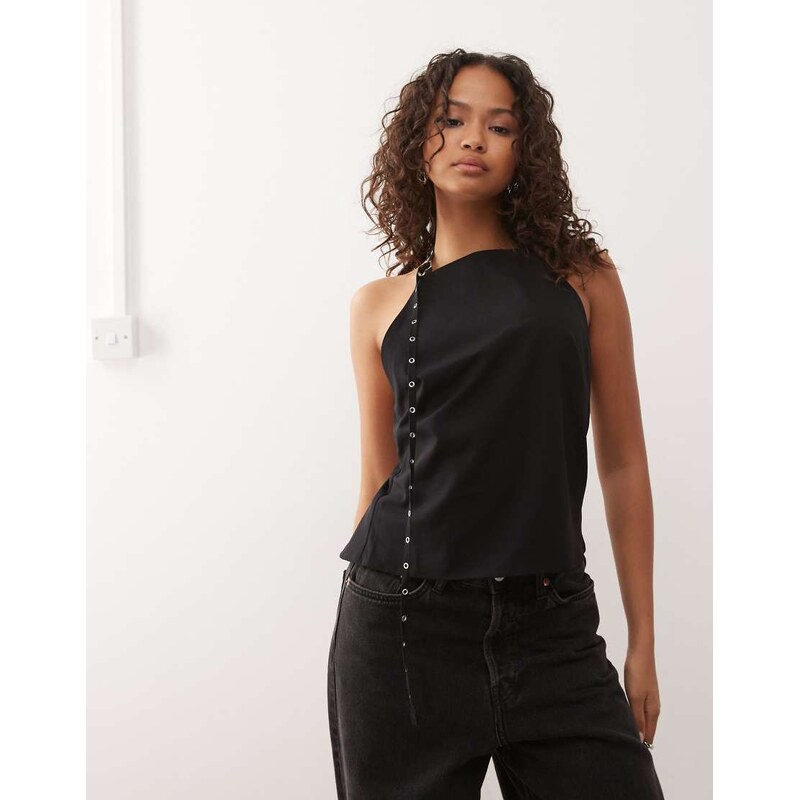 Weekday backless halter neck top with eyelet strap detail in