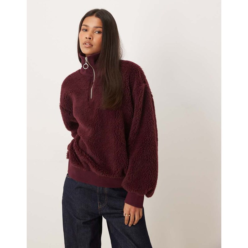 ASOS DESIGN borg oversized zip through top with high neck in