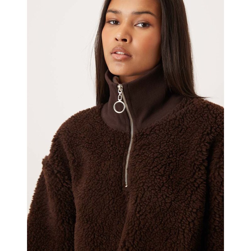 ASOS DESIGN borg oversized zip through top with high neck in