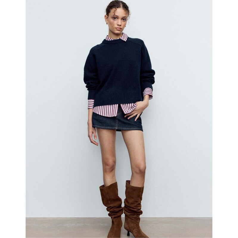 Stradivarius Basic soft knit jumper in dark blue-Navy 111325689