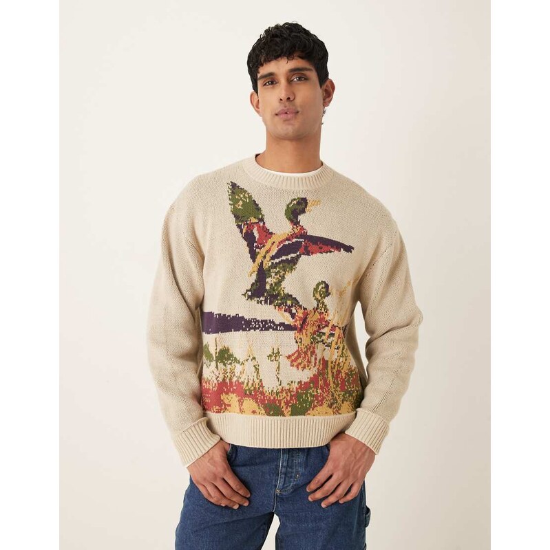 Abercrombie & Fitch countryside graphic jumper in cream-White 111325708