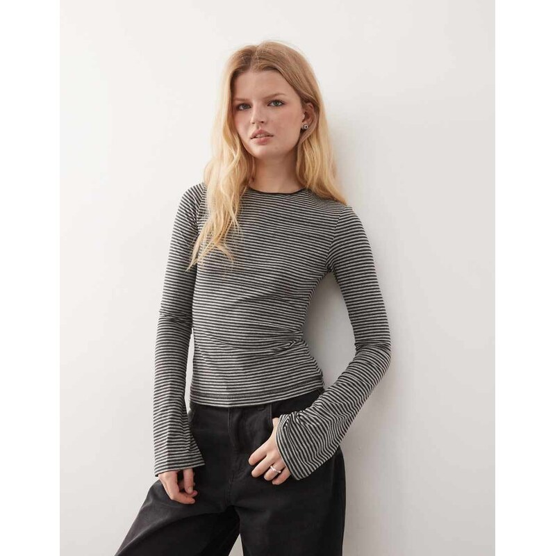 Weekday slim long sleeve top in black and grey stripe 111325710