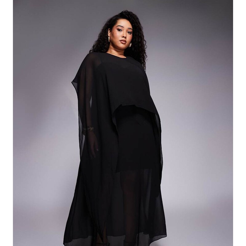 Forever New Curve cape sheer overlay cami maxi dress in black