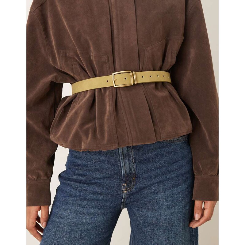 ASOS DESIGN waist and hip faux suede square buckle belt in olive green 112143185