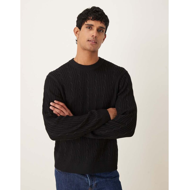 Abercrombie & Fitch wool blend cable knit jumper in black 111325731