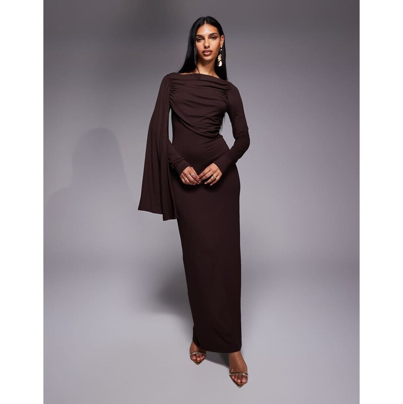 ASOS DESIGN scarf detail draped maxi dress in chocolate-Brown