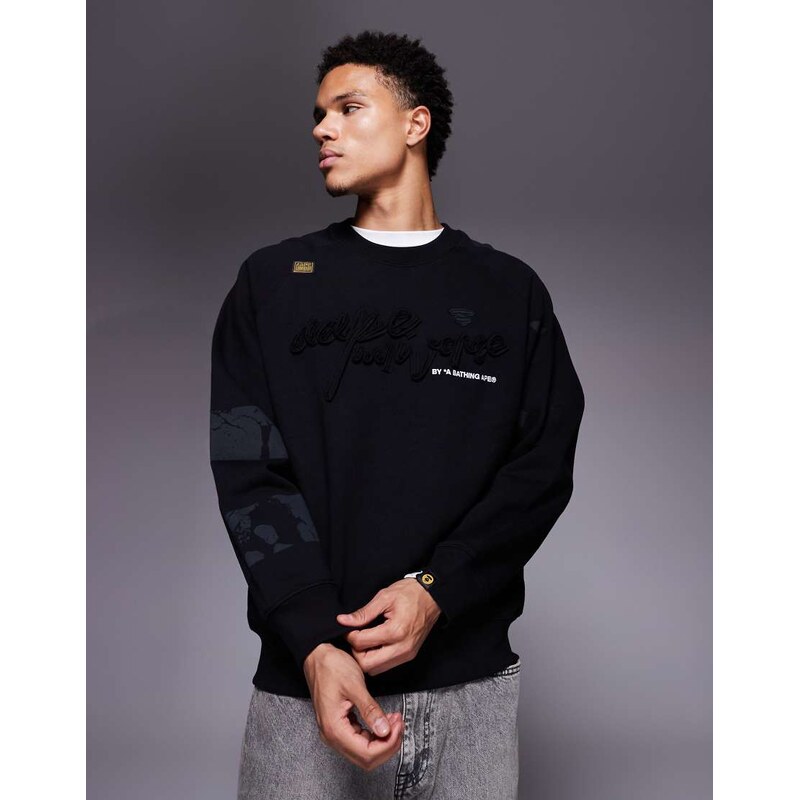 Aape by A Bathing Ape oversized sweatshirt in black with chest 111335863