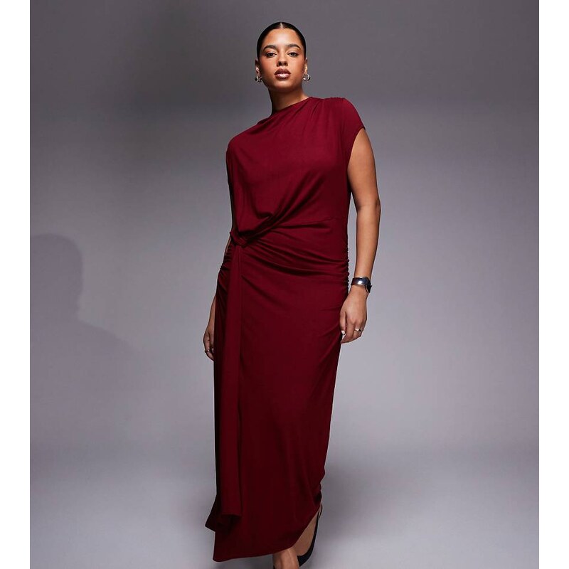 ASOS Curve ASOS DESIGN Curve draped cap sleeve midaxi dress-Red 111335912