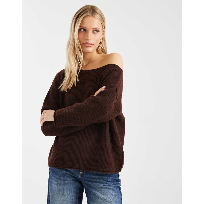 Miss Selfridge asym off the shoulder slouchy cosy knit jumper in 115518299