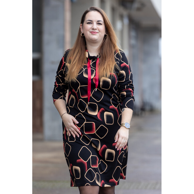 LARA Vzorované šaty POLI Barva: Červený čtverec, Velikost: 48