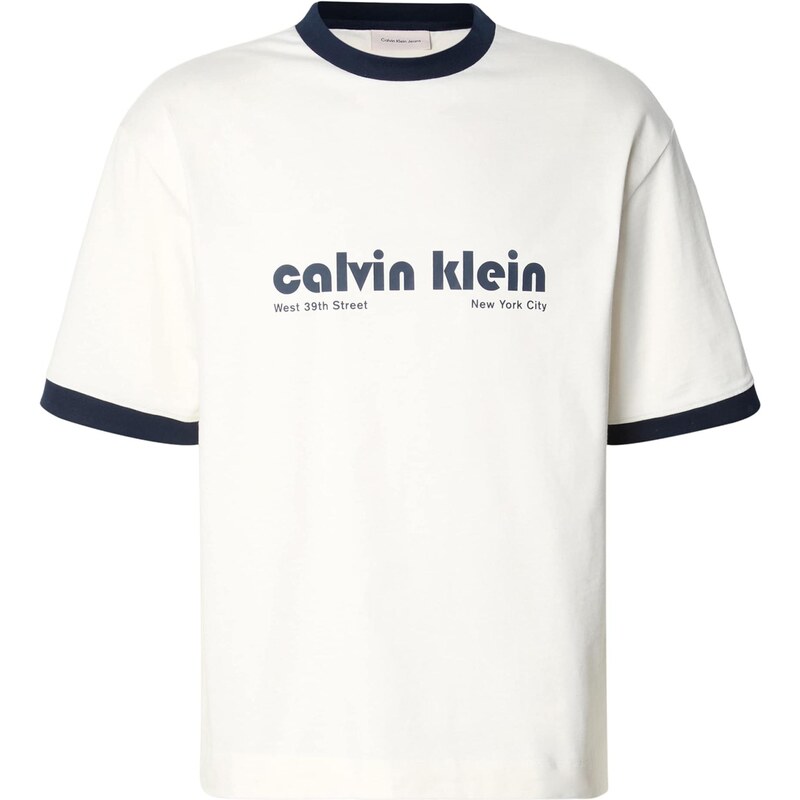 Calvin Klein Jeans Tričko světle béžová / tmavě modrá