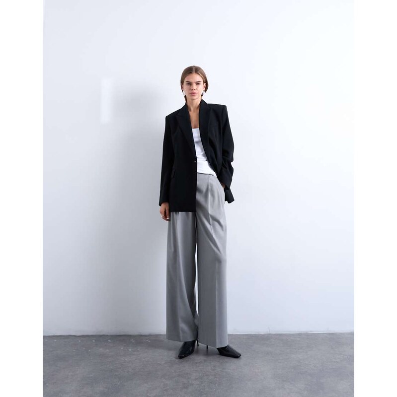 Topshop high waisted two pleat tailored trouser in light grey
