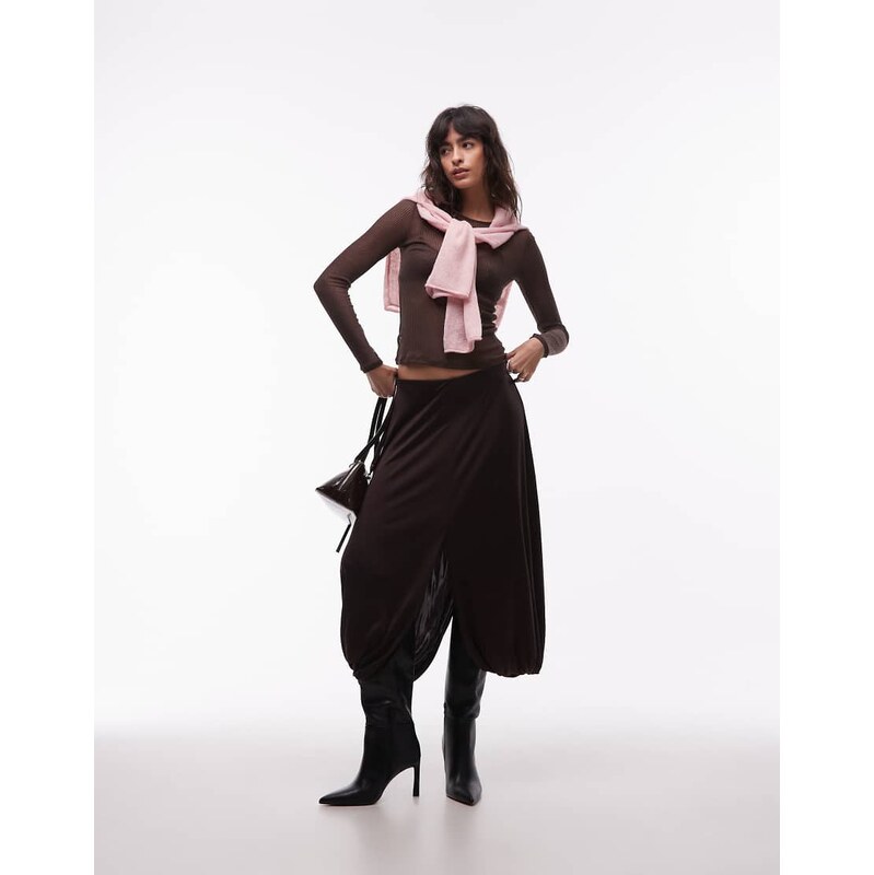 ARKET drapey midi skirt in dark brown