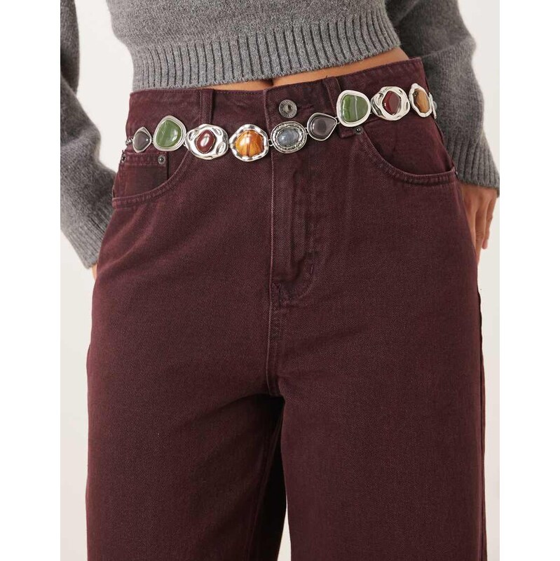 ASOS DESIGN mixed resin chain belt in silver-Multi 111336009