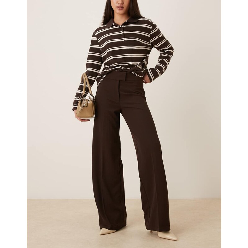 Gina Tricot structured jersey tailored trousers in dark brown