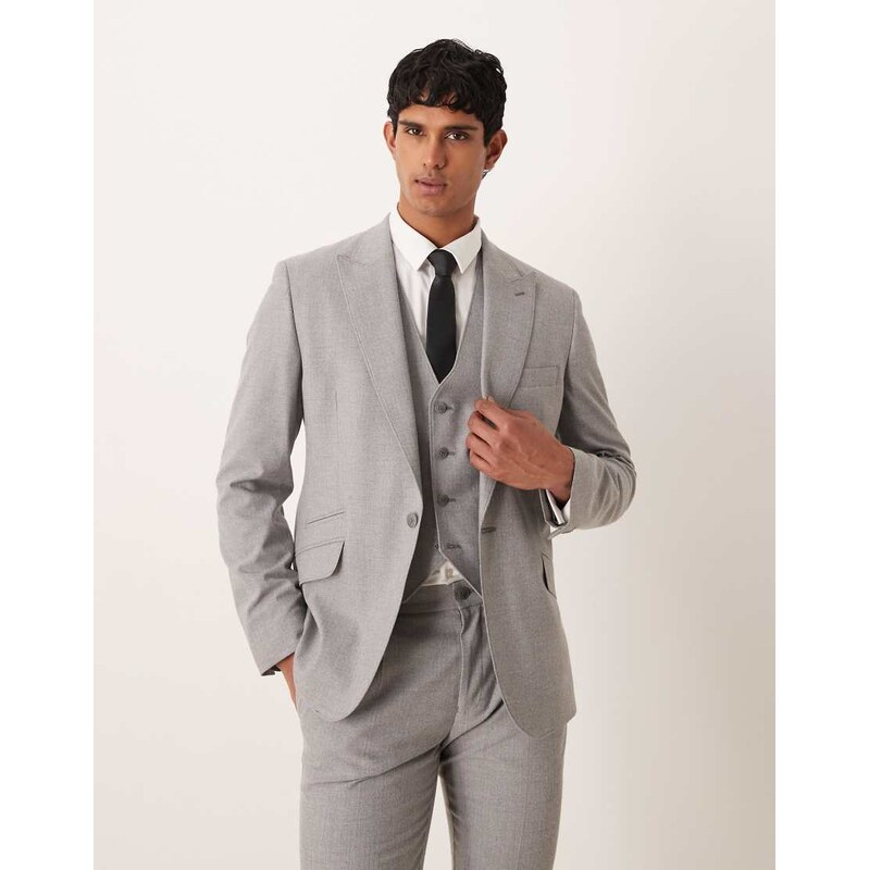 ASOS DESIGN skinny suit jacket in grey herringbone flannel