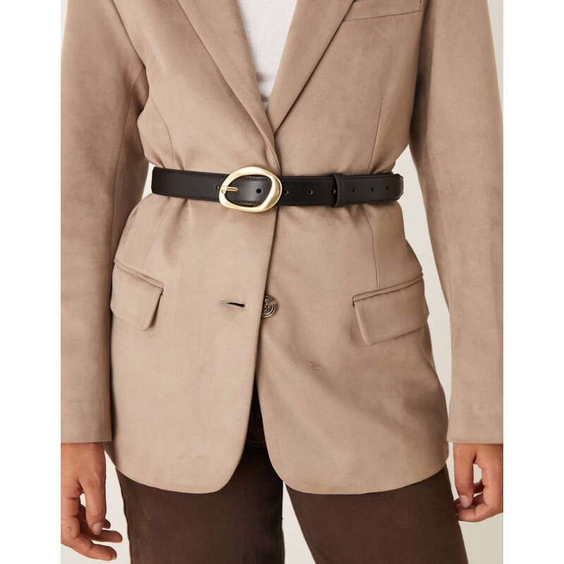 ASOS DESIGN waist and hip gold bubble angled buckle belt in