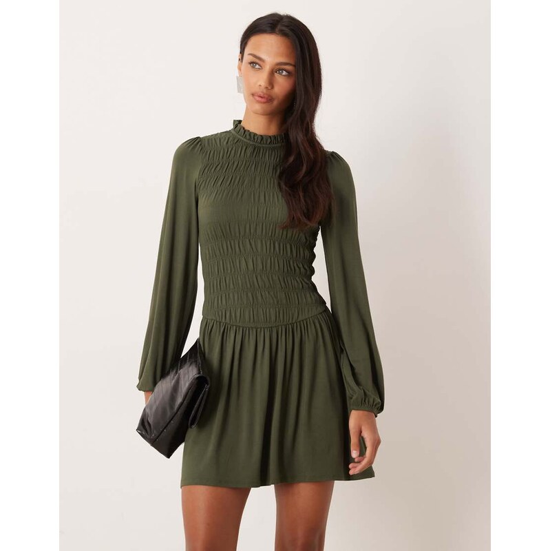Nobodys Child Siobhan shirred mini dress in khaki green