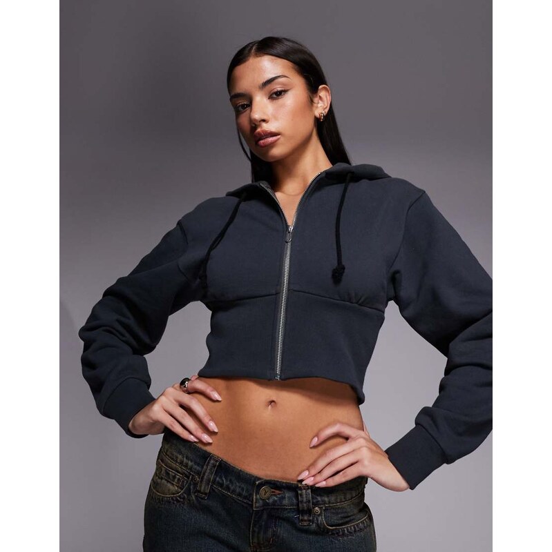 Abrand Jeans cropped drop shoulder zip through hoodie in charcoal-Grey 111336038