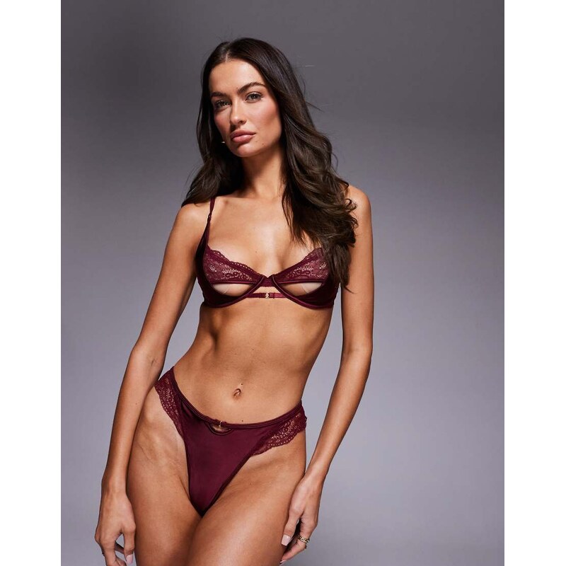 ASOS DESIGN Raye lace strappy cut out thong with ring details in 115515398
