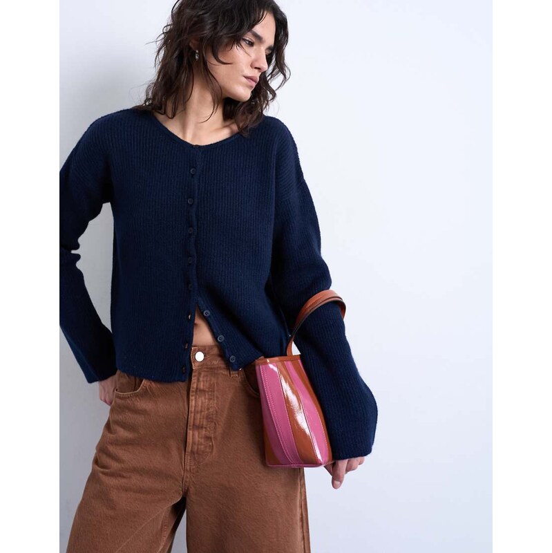 Topshop knitted easy ribbed relaxed cardigan in navy 115519188