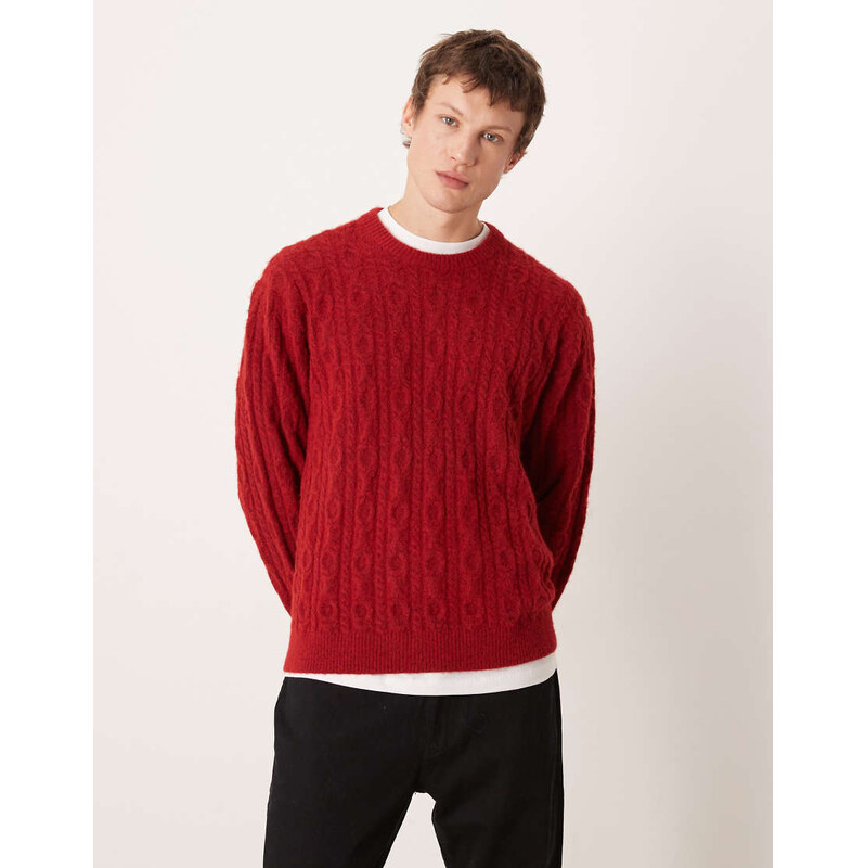 Abercrombie & Fitch cable knit jumper in red 111338261