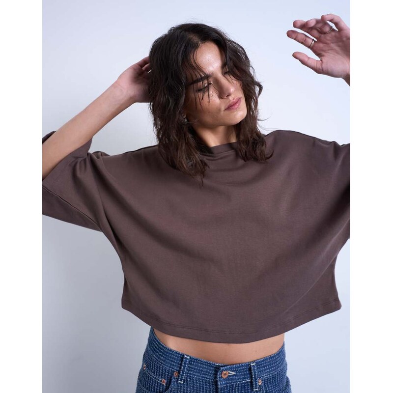 Topshop super wide sleeve tee in chocolate-Brown 108892949