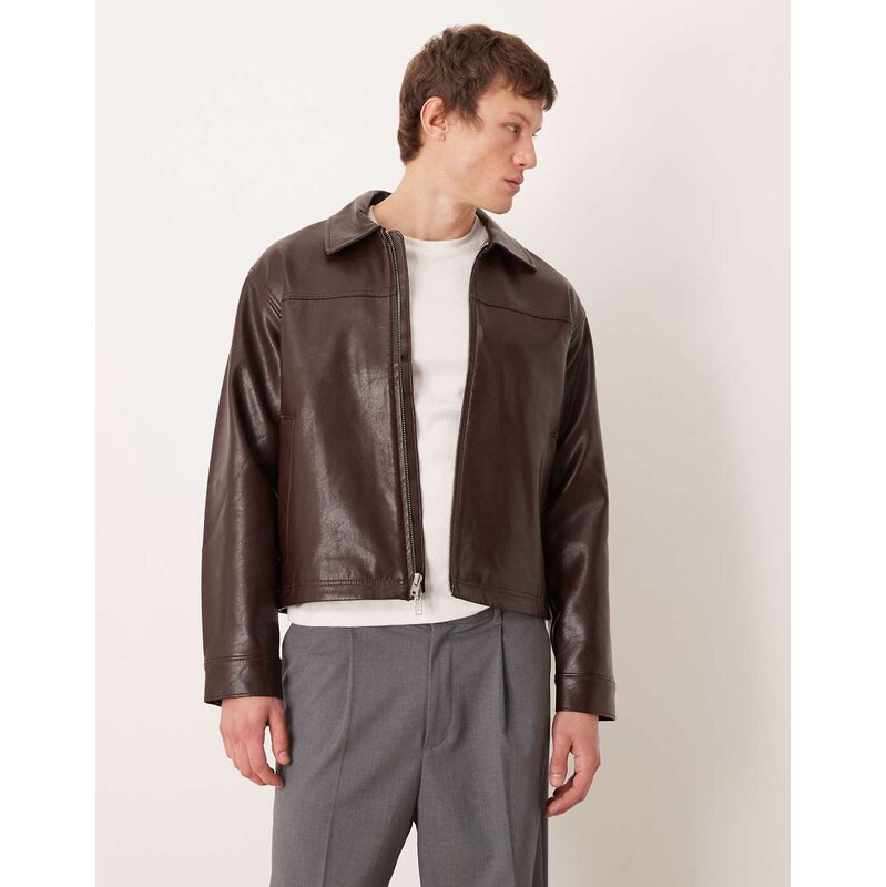 Abercrombie & Fitch vegan leather jacket in burgundy brown