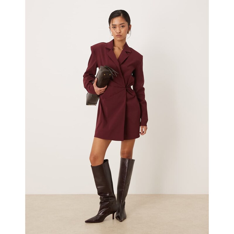ASOS DESIGN cinched blazer mini dress in deep burgundy-Red