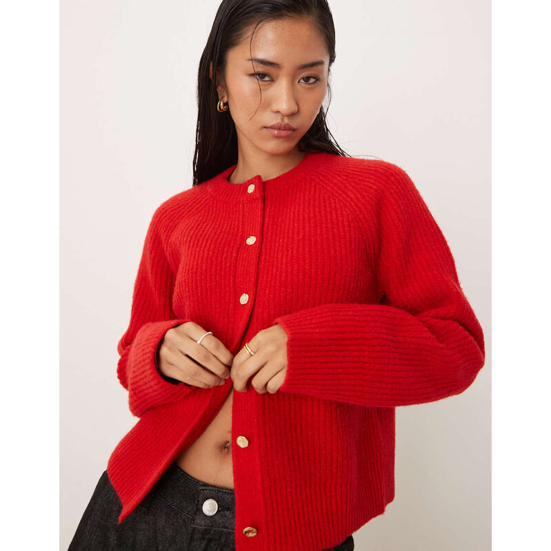 Abercrombie & Fitch crew neck button up cardigan in red 111338291
