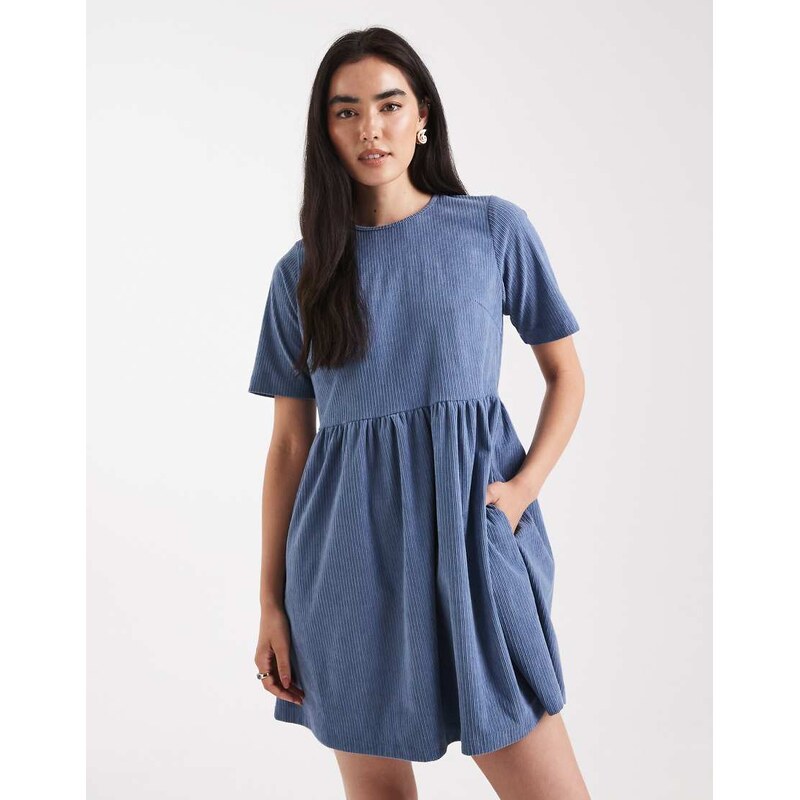 Threadbare cord short sleeve mini dress in blue 115514382