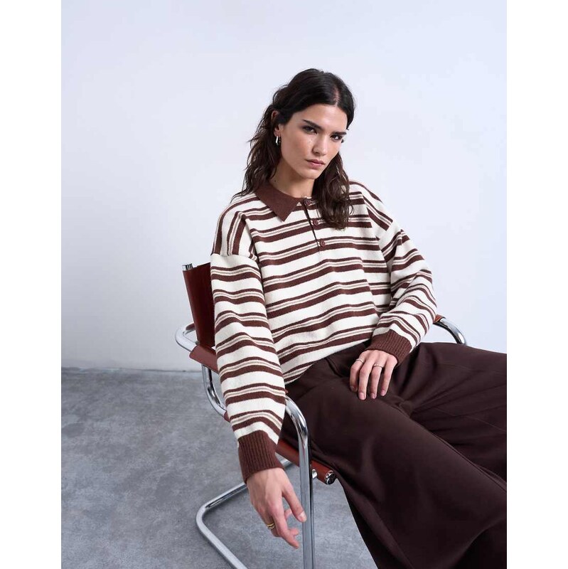 Topshop knitted polo in burgundy-Red 111338311