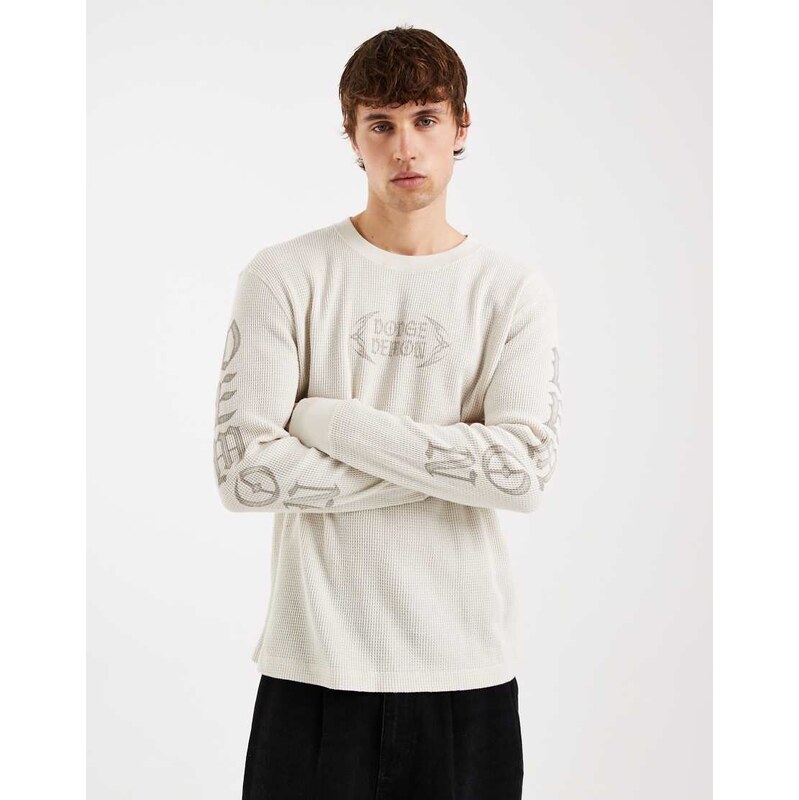 Hollister long sleeve thermal graphic top in off white