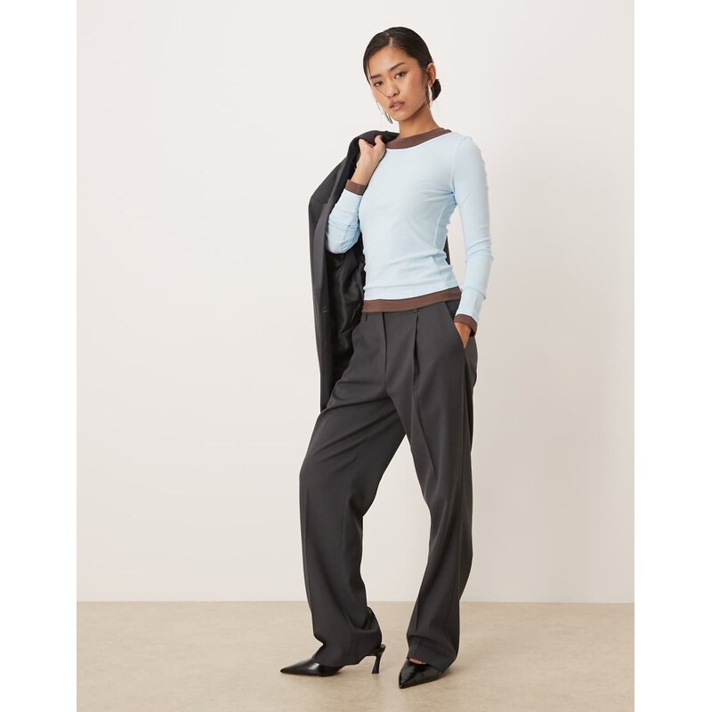 AWARE mix & match high waist pleat front trouser in dark grey