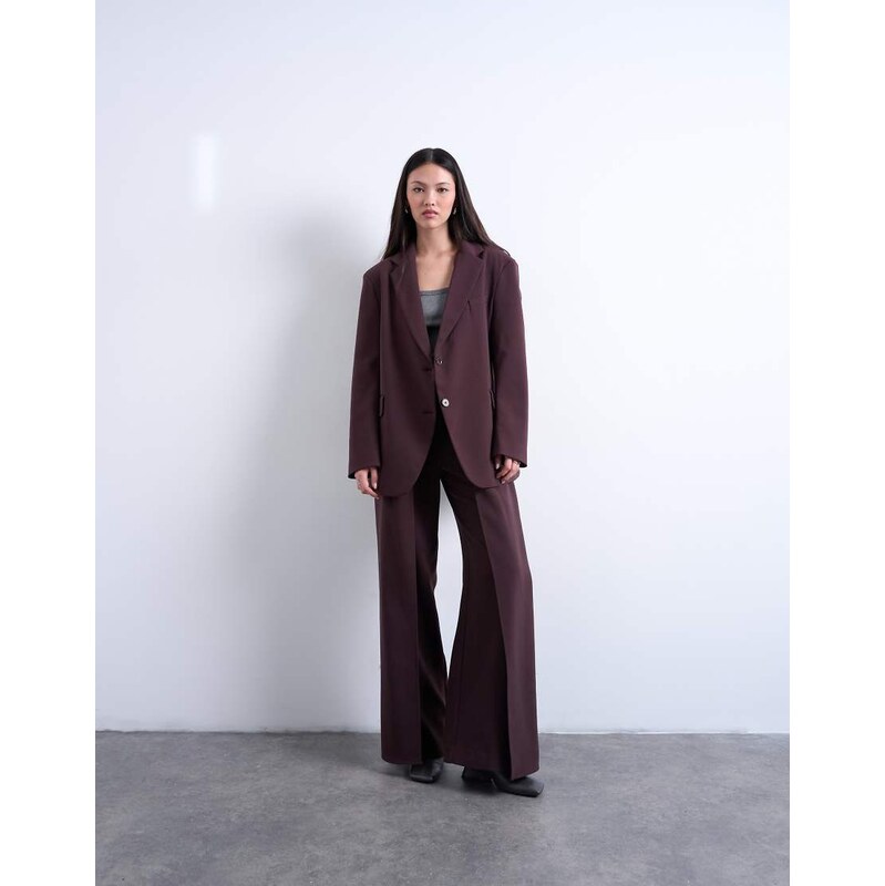 Topshop co ord slouchy chuck on blazer in plum chocolate-Brown 111850849